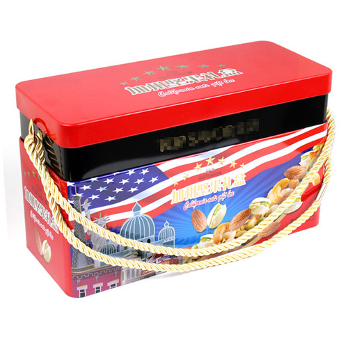 堅果馬口鐵盒；長方形手提年貨鐵盒定制