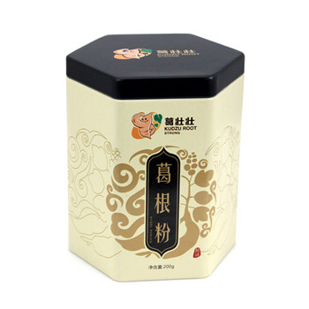 專業(yè)制罐廠生產(chǎn)六角形醫(yī)藥鐵罐_葛根粉醫(yī)用鐵罐包裝